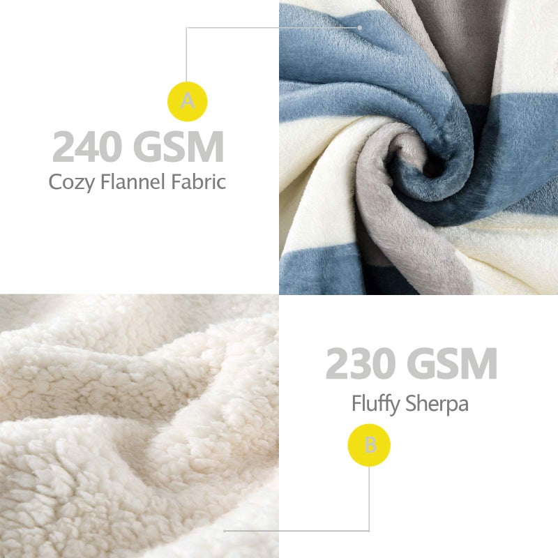 PU MEI Sherpa Fleece Throw Blanket 60"" x 80"" Reversible Plush Fluffy Lattice Flannel Blankets for Sofa Couch Bed  Grey-Soft Blue - Image 5